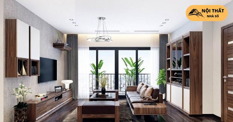 Phong cách thiết kế nội thất phòng khách chất liệu gỗ sang trọng, đơn giản