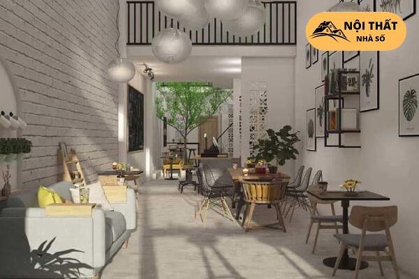 Hình minh họa mẫu quán cafe không gian rộng hiện đại