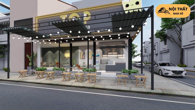 Thiết kế quán cafe và trà sữa TOP Phía trước quán cafe và trà sữa TOP