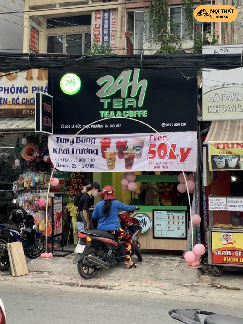 Mặt tiền quán cafe và trà sữa 24h