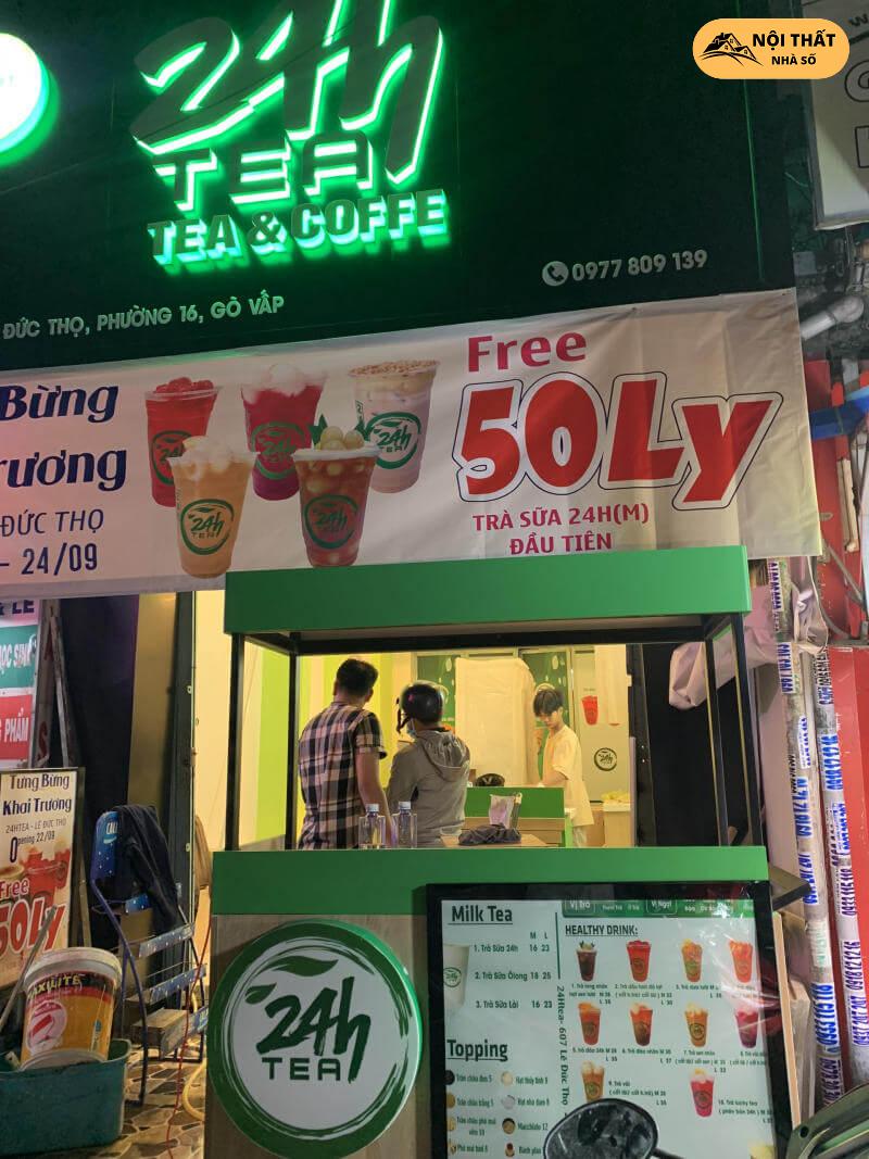 Mặt tiền quán cafe và trà sữa 24h