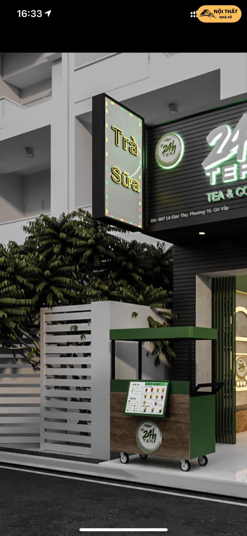 Mặt tiền quán cafe và trà sữa 24h