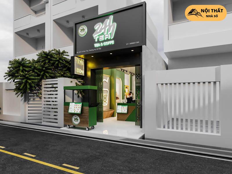 Mặt tiền quán cafe và trà sữa 24h