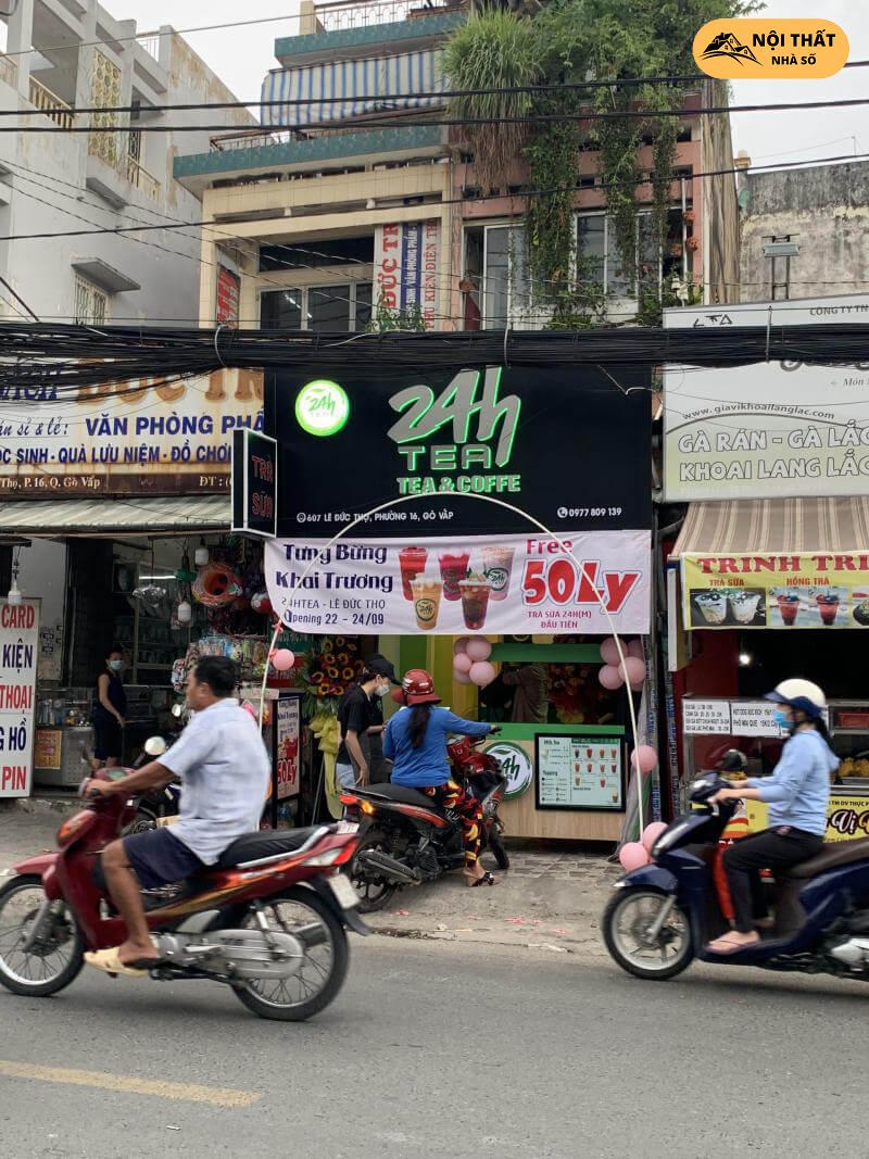 Mặt tiền quán cafe và trà sữa 24h