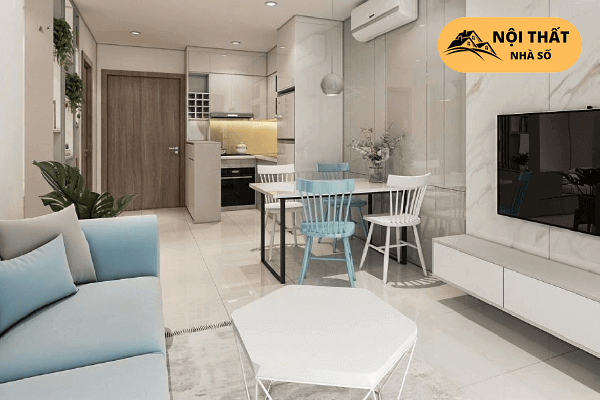 Phong cách Bắc Âu với tone màu sáng kết hợp với màu pastel tạo điểm nhấn cho căn hộ