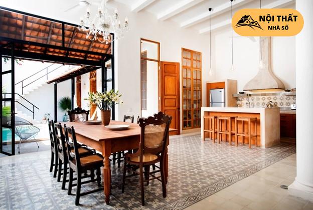 Phòng bếp trong thiết kế nội thất Á Đông tiện nghi và thoáng mát