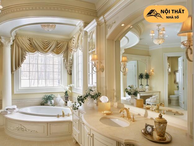 Phòng vệ sinh thiết kế nội thất Cổ điển tone trắng uy quyền