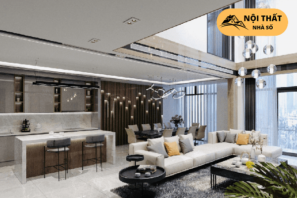 Phòng khách ấn tượng với nội thất hiện đại, lộng lẫy của phong cách luxury