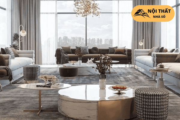 Phòng khách Luxury được thiết kế tinh xảo với bộ sofa lớn