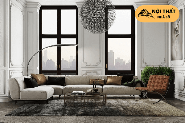 Phần sofa được sắp xếp cạnh bên cửa sổ để nhận được tối đa ánh sáng tự nhiên
