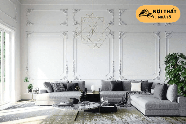 Tone màu xám – trắng thường được lựa chọn ở thiết kế nội thất Tân cổ điển