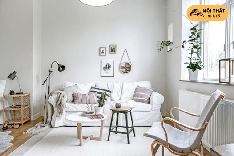 Phòng khách khi được thiết kế với phong cách Bắc Âu cần có nhiều ánh sáng, màu sắc thiên nhiên trong căn phòng