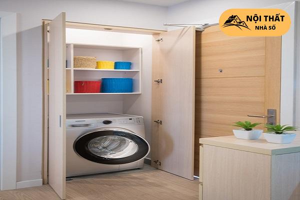 Khu đựng đồ và bố trí máy giặt có vị trí sắp xếp khoa học