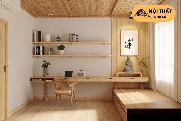 Cả căn phòng mang một màu sắc ấm áp và theo phong cách Nhật Bản