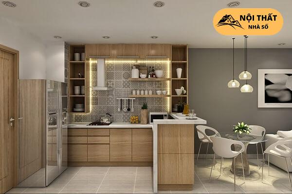 Căn bếp gỗ chữ U tiện lợi nhỏ gọn
