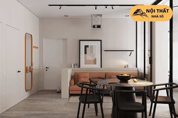 Thêm chiếc gương cam theo màu của ghế Sofa trong thống nhất