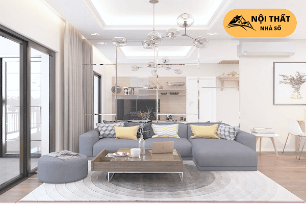 Phòng khách ngồi nhà được lắp gương tạo bề mặt diện tích