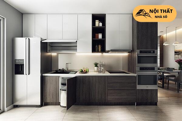 Tủ bếp được thiết kế thông minh nhiều ngăn để đựng được nhiều vật dụng bếp hơn