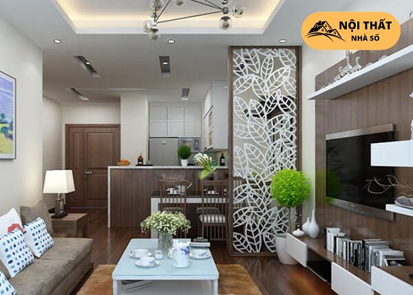 Vách ngăn nhỏ giúp nhận biết và tạo sự tách biệt giữa không gian phòng bếp và phòng khách