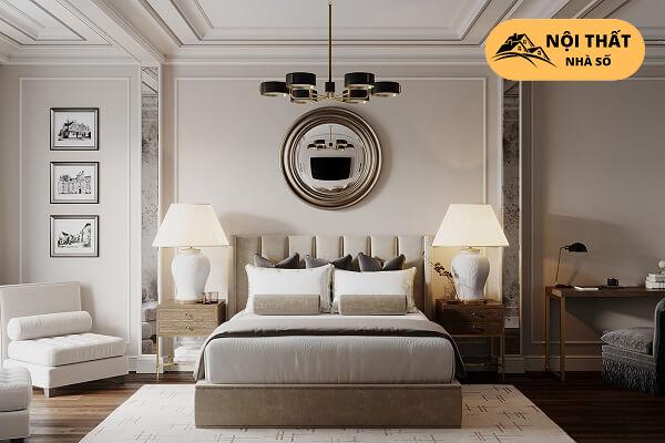 Không gian phòng ngủ này là thiết kế cổ điển nhưng được tiết chế hơn để tạo cảm giác thoải mái nghỉ ngơi