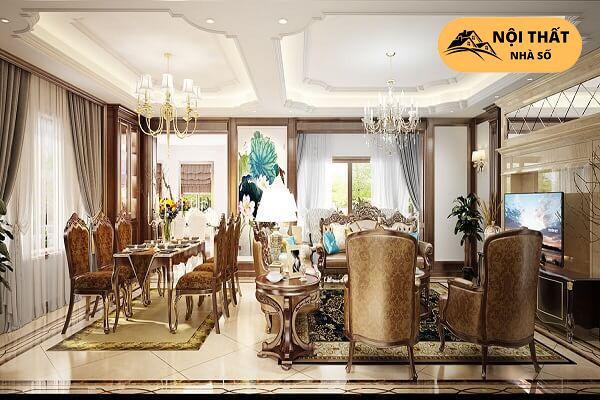 Các chiếc ghế ngồi ăn được sử dụng chất liệu và tone màu để hài hòa với phòng khách