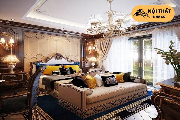 Phòng ngủ được sử dụng gam màu nâu gỗ trầm mang lại cảm giác ấm cúng cho không gian