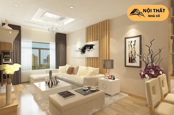 Phòng khách trong thiết kế nội thất cho chung cư 2 phòng ngủ