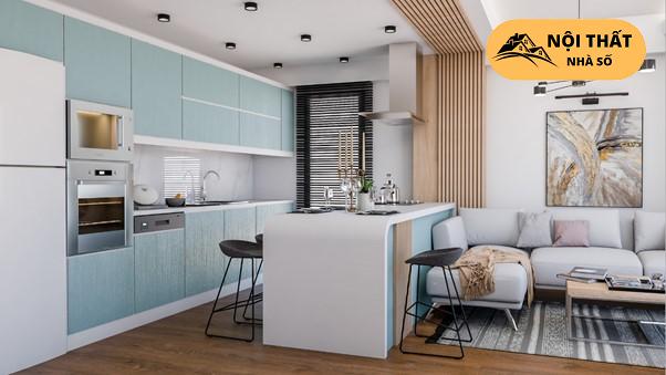 Phòng bếp trong thiết kế nội thất căn hộ chung cư 2 phòng ngủ