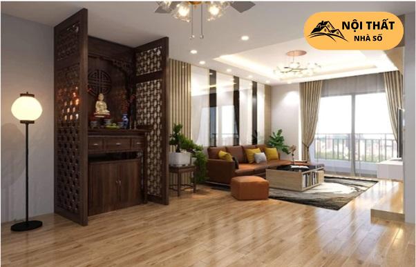 Mẫu phòng khách tích hợp thêm tủ thờ