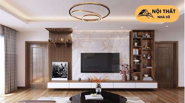 Mẫu phòng thờ đặt bên cạnh tivi
