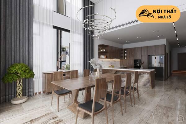 Thiết kế nội thất dạng gỗ cho phòng bếp cho căn hộ sang trọng, tinh tế