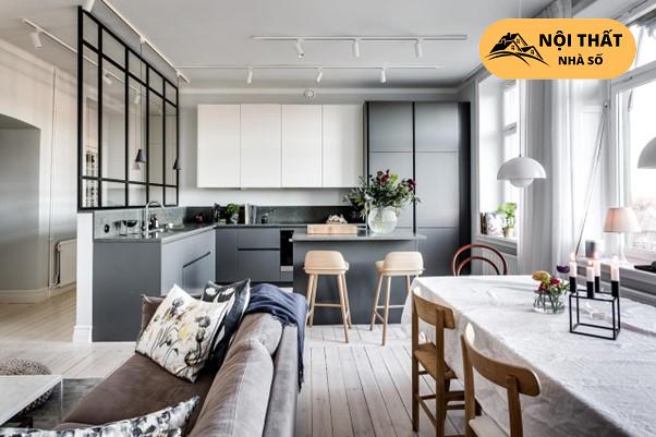 Phòng bếp chung cư sử dụng phong cách Bắc Âu