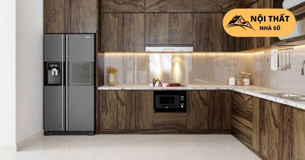 Phòng bếp chung cư từ gỗ óc chó