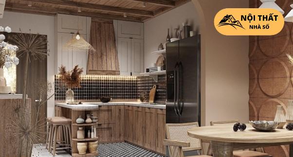 Phòng bếp chung cư với lối thiết kế Rustic