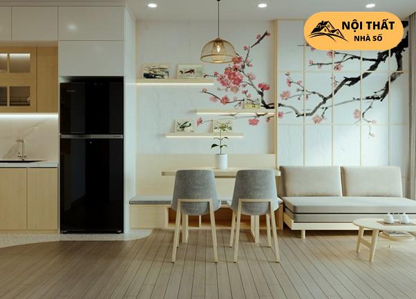 Phòng khách chung cư với lối thiết kế Nhật Bản