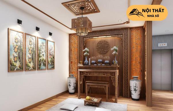 Mẫu phòng thờ cho nhà ống cùng tone màu ấm cúng