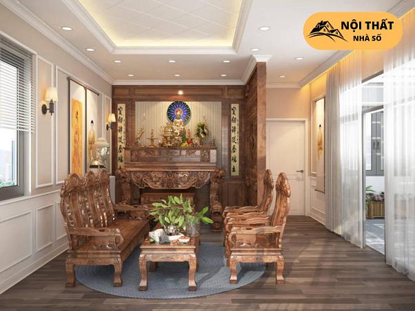 Mẫu phòng thờ nhỏ nhà ống kết hợp phòng khách