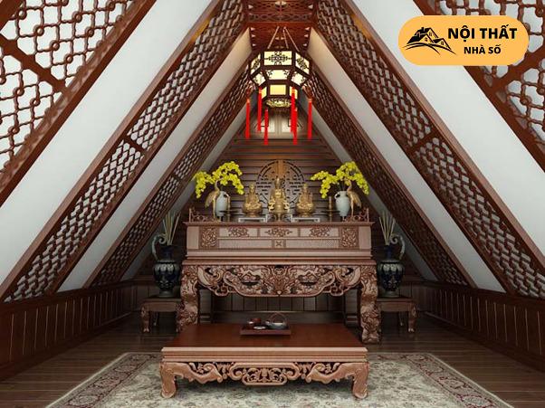 Mẫu thiết kế phòng thờ gác mái có chỗ nghỉ
