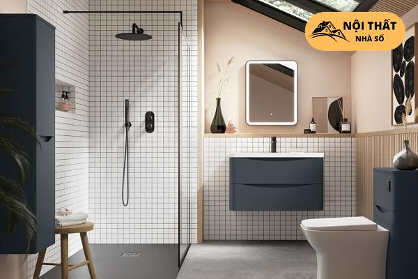 Màu trắng - gam màu xanh thêm gương có đèn tạo một tổng thể sang xịn