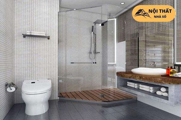 Tận dụng phía trên bồn cầu để dựng thêm khăn tắm một cách tinh tế