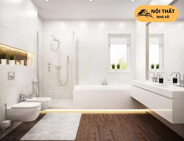 Mẫu nhà vệ sinh hiện đại với tông trắng
