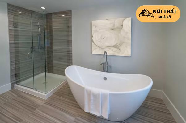 Mẫu nhà vệ sinh với phòng tắm đứng và bồn tắm ngang
