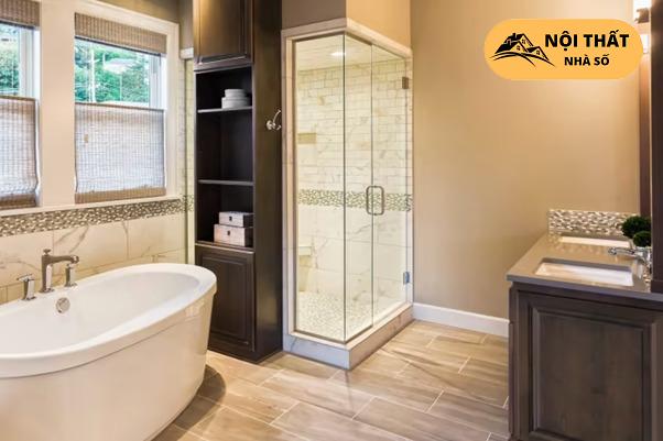 Mẫu phòng tắm được thiết kế với tủ quần áo bên trong