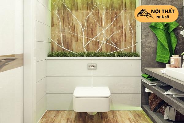 Mẫu 3: Mẫu này sử dụng bồn cầu treo tường tiết kiệm diện tích thay vì bồn cầu đặt sàn