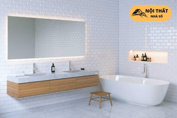 Nhà vệ sinh tông trắng ốp gạch