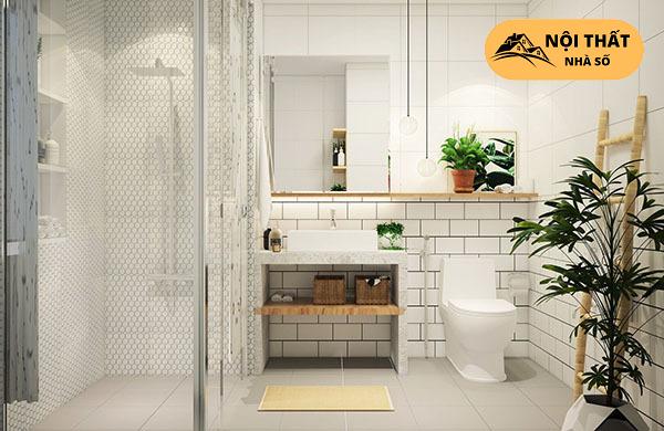 Thiết kế nhà vệ sinh đơn giản tô điểm với cây xanh
