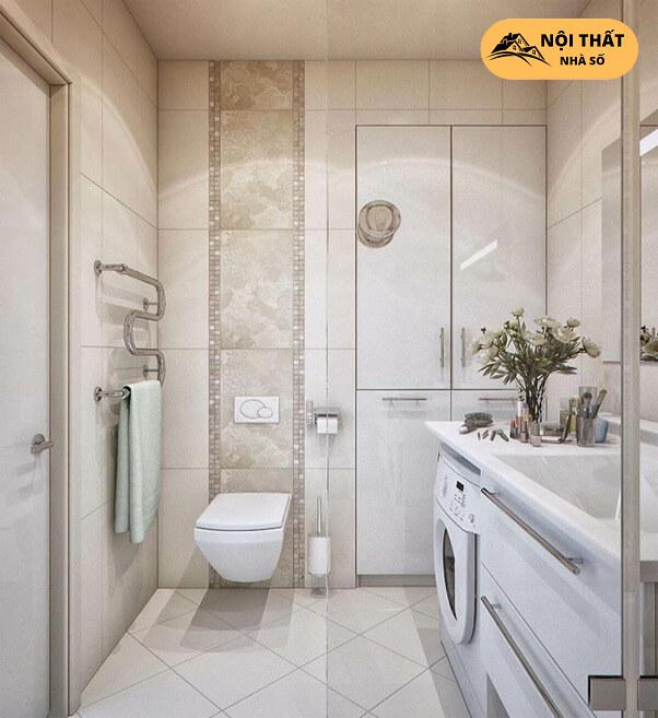 Ốp gạch màu sáng đồng bộ tông sáng với nội thất phòng tắm tạo cảm giác sang trọng